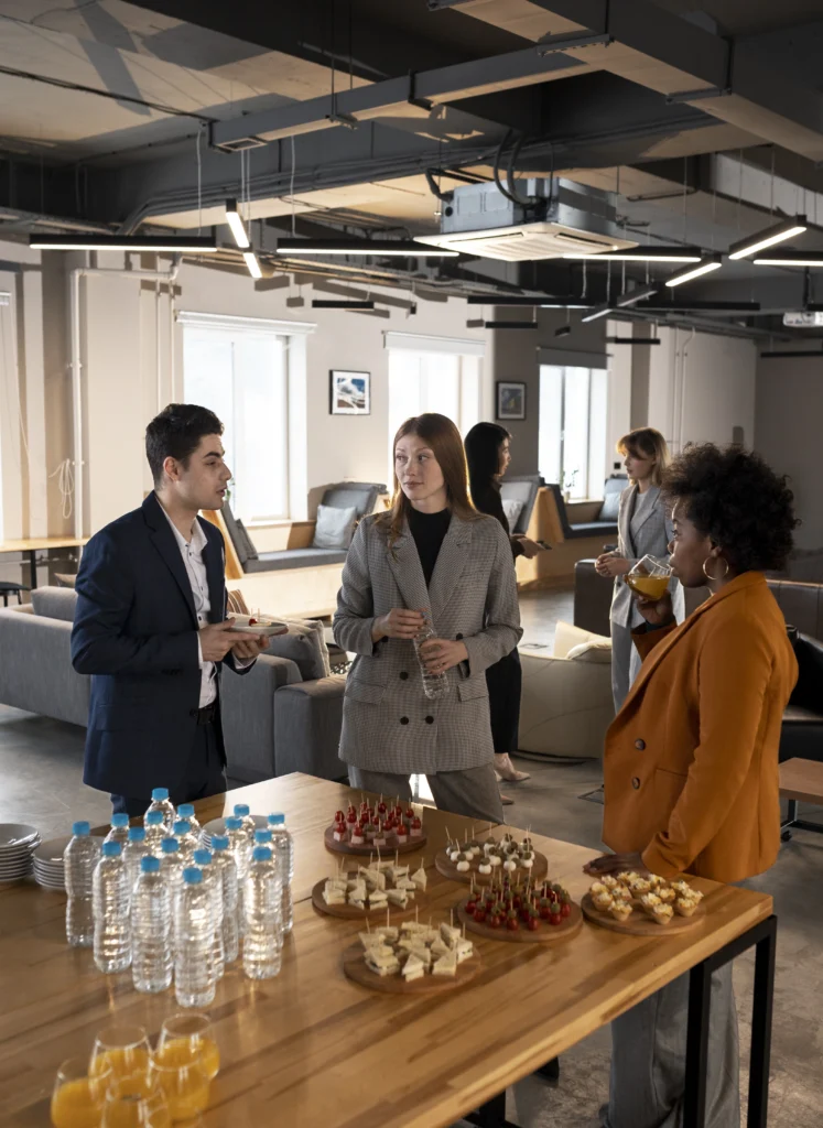 medium shot people event with food